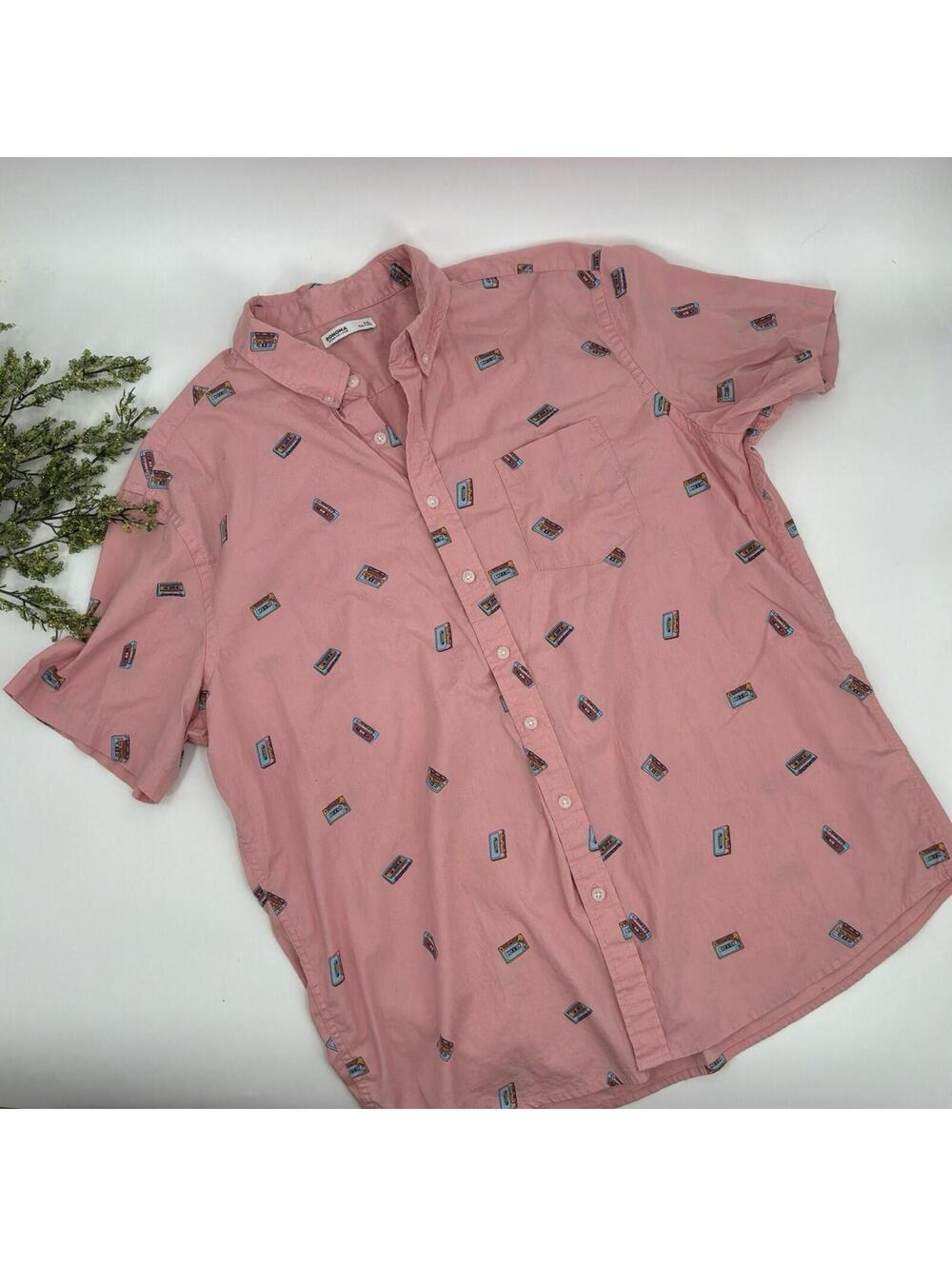 90s Cassette Tape Salmon Short Sleeve Button Up Shirt Men’s Xxl Sonoma